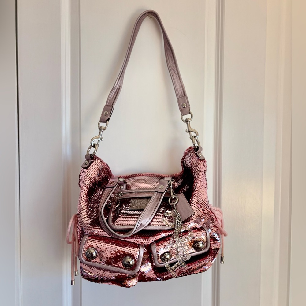 COACH Y2K Poppy Pink Sequin Shoulder LuxuryPurse Bag